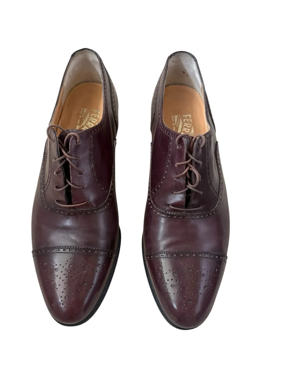 Salvatore Ferragamo Lavorazione Artigiana Burgundy Leather Cap Toe Oxfords